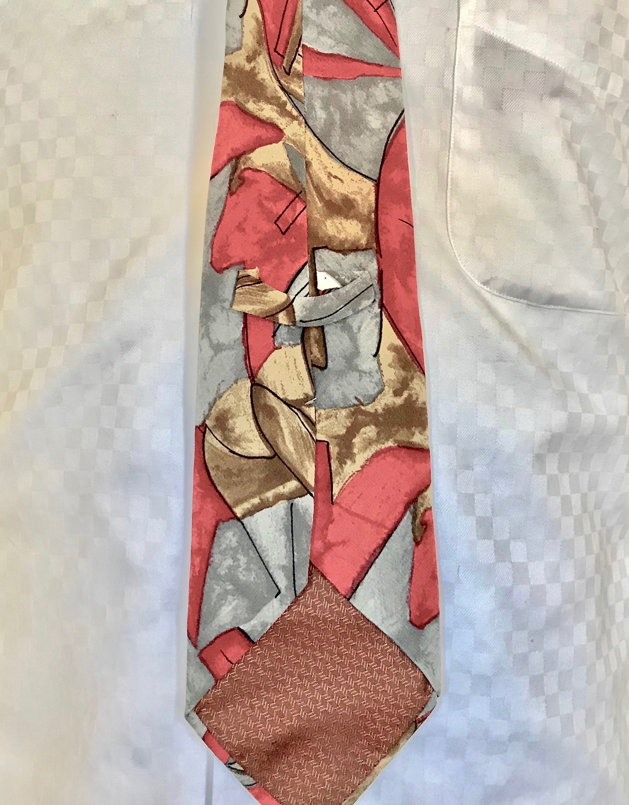 100% Silk Men’s Neck Tie by Balmain, Paris - Abstract "Art Moderne" Neutral Color Splash Foulard